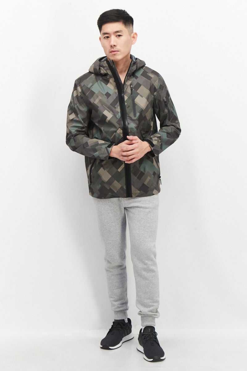 JACK & JONES Men Camouflage Hooded Windbreaker Jacket, Olive Combo - Image 2